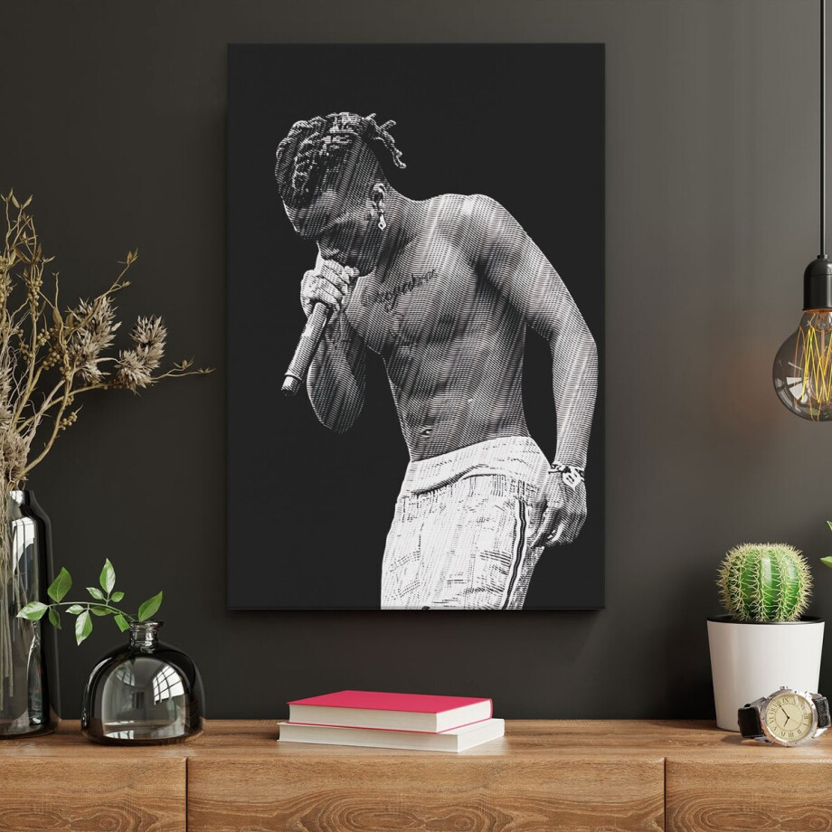Artaza Canvas Schilderij Portret Zanger - 20x30 cm - Klein - Muurdecoratie Muziek - Wanddecoratie Man - Kamer Accessoires Line Art afbeelding 1