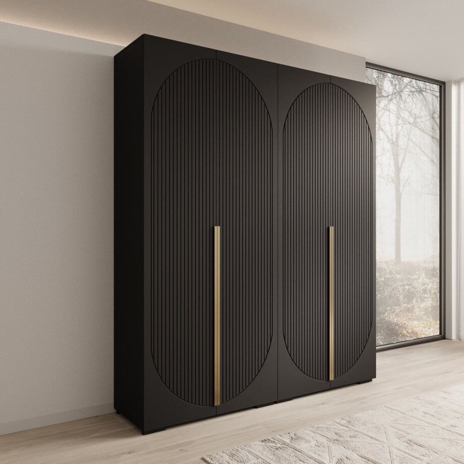 Meubella - Mayfair - Kledingkast 4-deurs - Zwart - 200x47x237 cm afbeelding 1