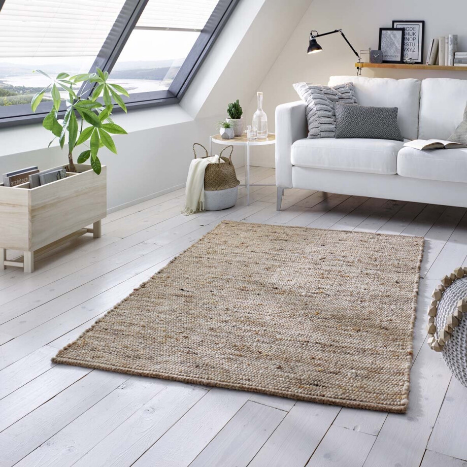 Wollen vloerkleed handweef Oslo - beige/crème 200x240 cm Wollen vloerkleed handweef Oslo - beige/crème 200x240 cm afbeelding 1
