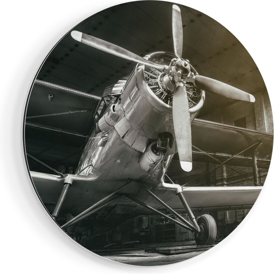 Artaza Dibond Muurcirkel - Oud Vliegtuig In Een Hangar - Zwart Wit - Ø 90 cm - Groot - Wandcirkel - Rond Schilderij - Voor Binnen en Buiten Artaza Dibond Muurcirkel - Oud Vliegtuig In Een Hangar - Zwart Wit - Ø 90 cm - Groot - Wandcirkel - Rond Schilderij - Voor Binnen en Buiten afbeelding 1