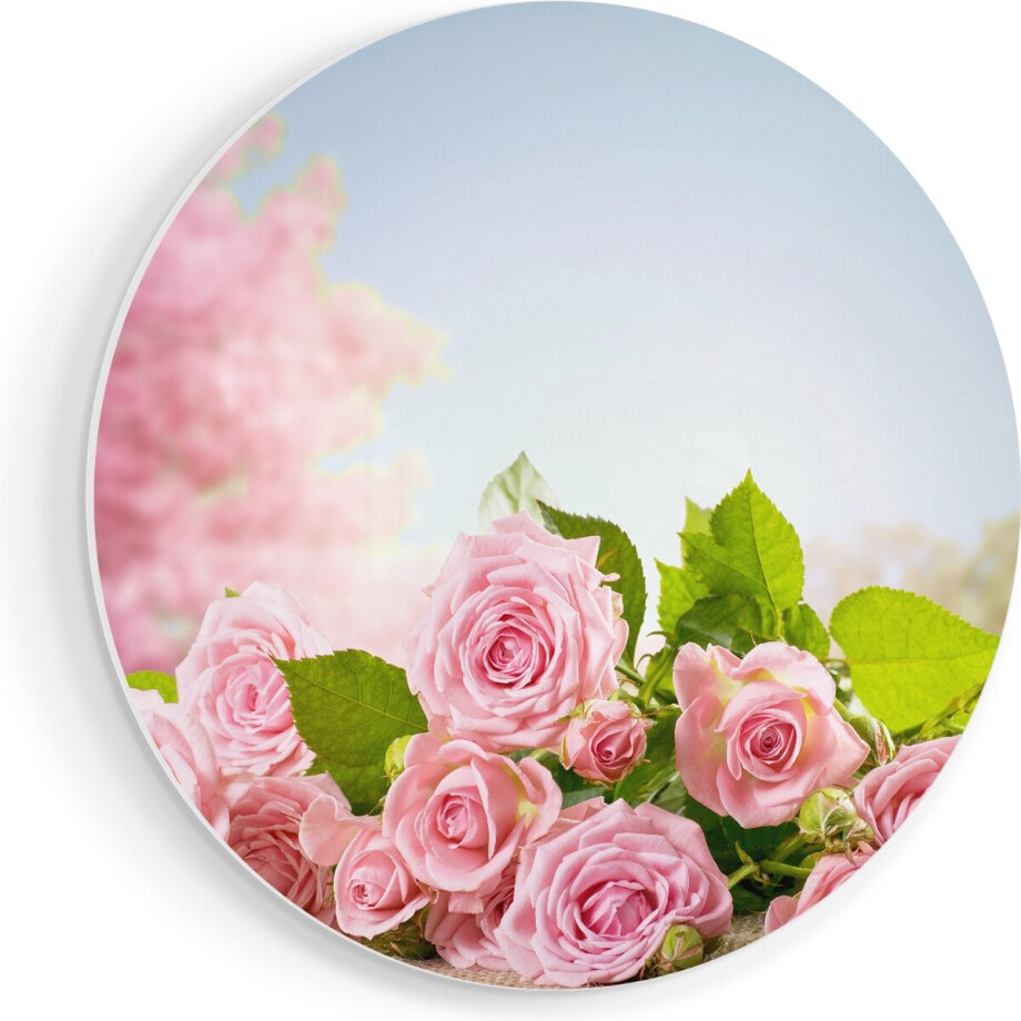 Artaza Forex Muurcirkel Boeket Roze Rozen Bloemen - 80x80 cm - Groot - Wandcirkel - Rond Schilderij - Wanddecoratie Cirkel afbeelding 1