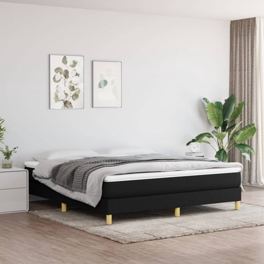 vidaXL - Boxspring - bed - stof - zwart - 160x200 - cm vidaXL - Boxspring - bed - stof - zwart - 160x200 - cm afbeelding 1