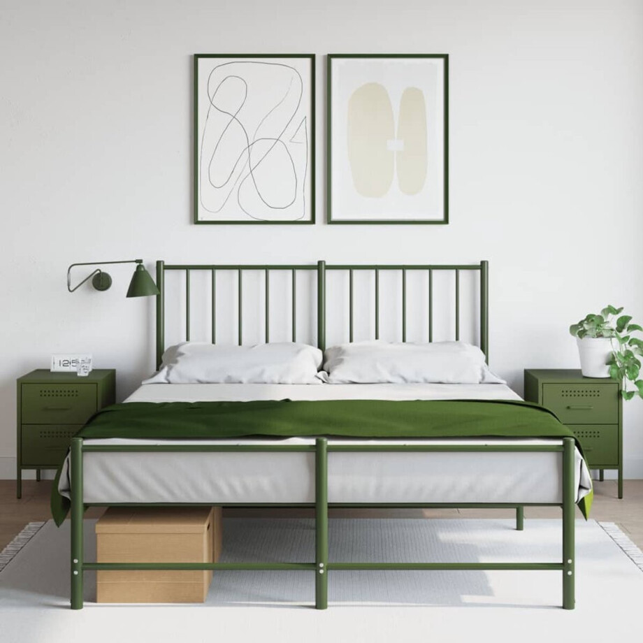 vidaXL Industrieel Design - Nachtkastjes - Nachtkastjes 2 st 36x39x50,5 cm staal olijfgroen - Metalen Nachtkastjes - Olijfgroene Meubels - Staal Meubilair afbeelding 1