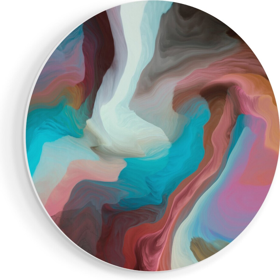 Artaza Forex Muurcirkel Abstracte Kunst - Kleurrijke Golven - 40x40 cm - Klein - Wandcirkel - Rond Schilderij - Wanddecoratie Cirkel afbeelding 1