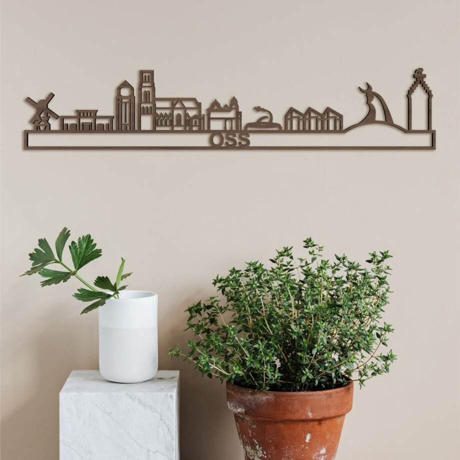 Skyline Oss (mini) Notenhout Wanddecoratie Voor Aan De Muur Met Tekst City Shapes afbeelding 1