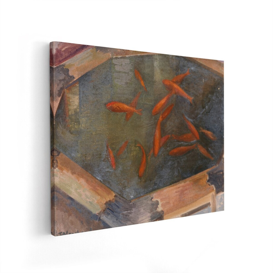 Artaza Canvas Schilderij Schilderij van Goudvissen in een Achthoekige Vijver - Impressionistische Stijl - 50x40 cm - Wanddecoratie Woonkamer - Schilderijen - Muurdecoratie afbeelding 1