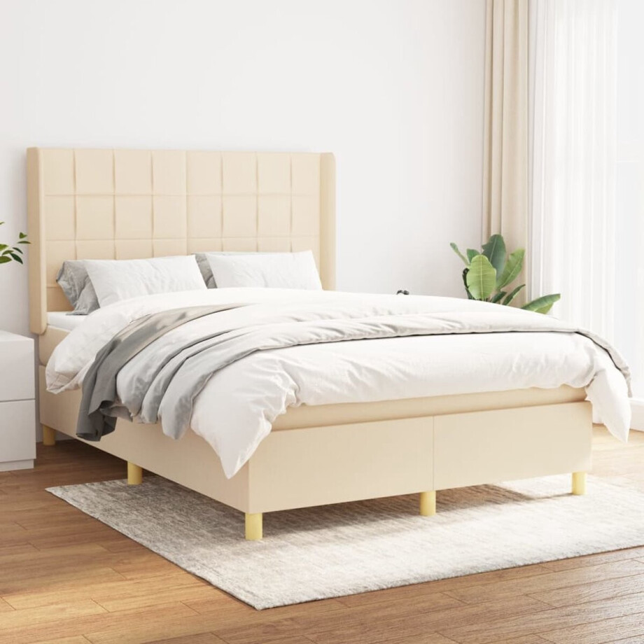vidaXL - Boxspring - met - matras - stof - crèmekleurig - 140x200 - cm afbeelding 1