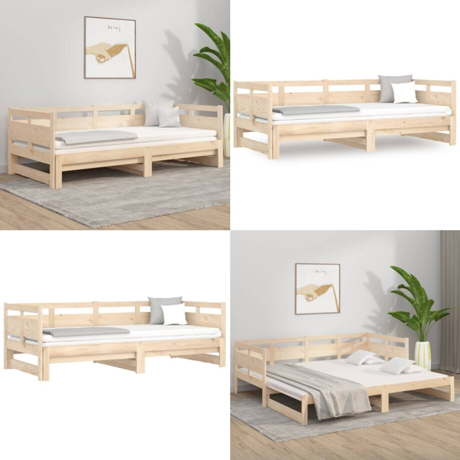 vidaXL Slaapbank uitschuifbaar massief grenenhout 2x(90x190) cm - Slaapbank - Slaapbanken - Uitschuifbare Slaapbank - Bedbank afbeelding 1