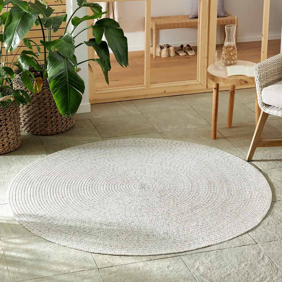 Flycarpets Trenzado Rond Binnen- en buitenkleed Creme / Grijs Gemeleerd - Jute Look - Vloerkleed Buiten / Tuintapijt - Laagpolig - 200 cm afbeelding 1