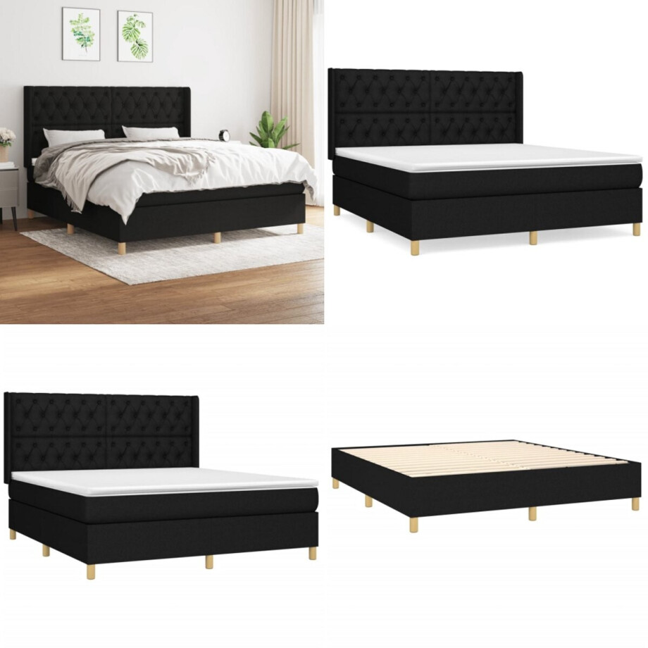 vidaXL Boxspring met matras stof zwart 160x200 cm - Boxspring - Boxsprings - Bed - Slaapmeubel afbeelding 1