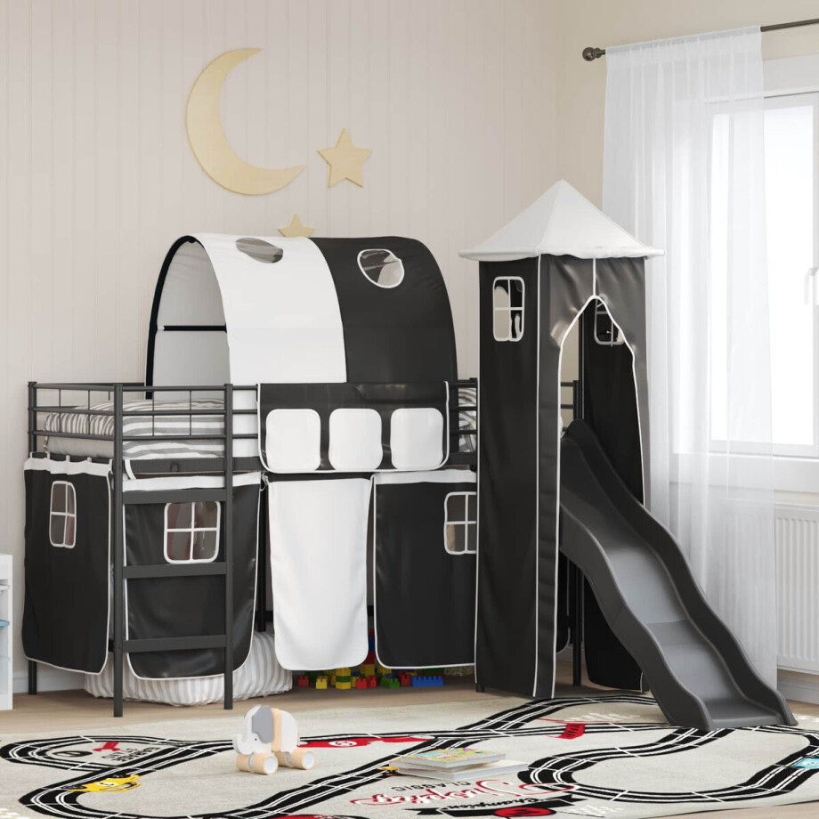 vidaXL - Kids'loftbedframe - Effen - Zwart - 75 - x - 190 - cm - Metaal vidaXL - Kids'loftbedframe - Effen - Zwart - 75 - x - 190 - cm - Metaal afbeelding 1
