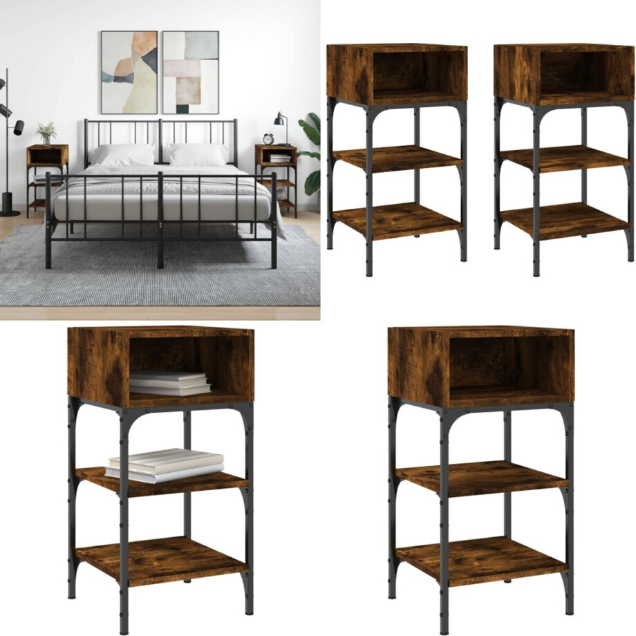 vidaXL Nachtkastjes 2 st 35x34,5x70 cm bewerkt hout gerookt eikenkleur - Nachtkastje - Nachtkastjes - Kast - Bijzettafeltje afbeelding 1