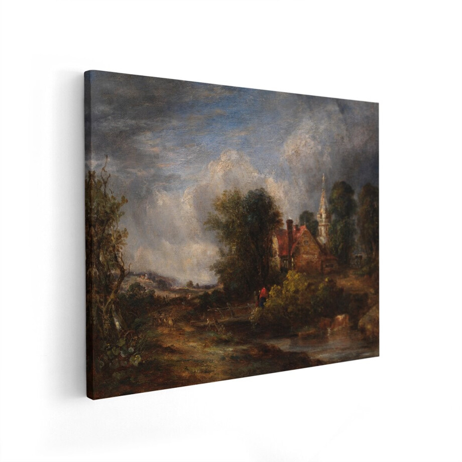 Artaza Canvas Schilderij Landschap - 100x80 cm - Wanddecoratie Engels Platteland - Muurdecoratie Kerk - Schilderijen Natuur Klassiek afbeelding 1