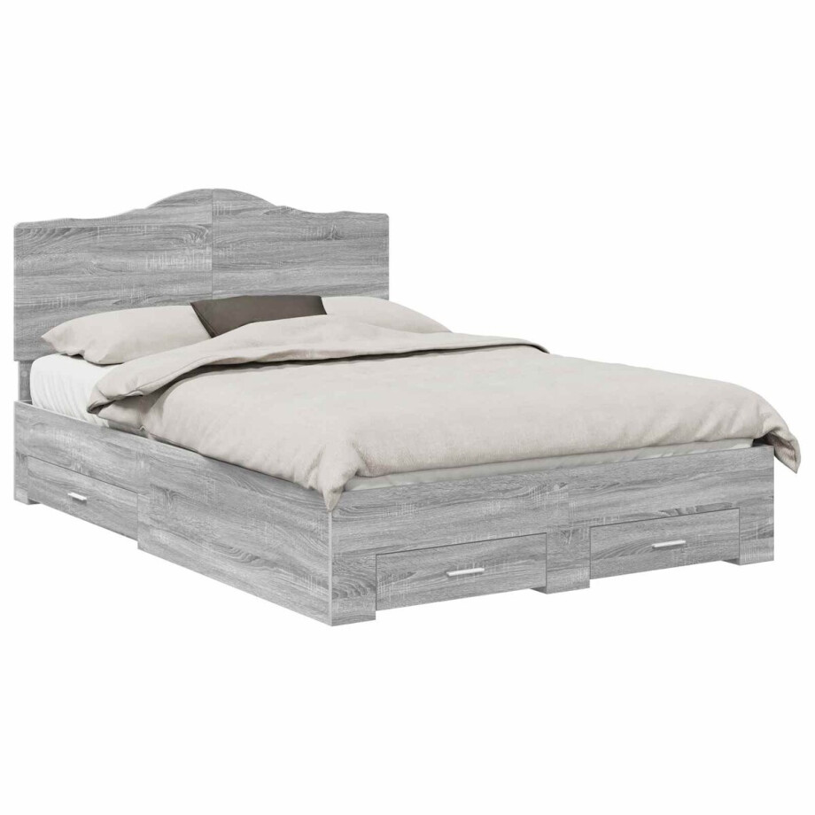 vidaXL - Bedframe - met - hoofdeinde - Grijs - Sonoma - 140 - x - 190 - cm - Bewerkt - hout vidaXL - Bedframe - met - hoofdeinde - Grijs - Sonoma - 140 - x - 190 - cm - Bewerkt - hout afbeelding 1