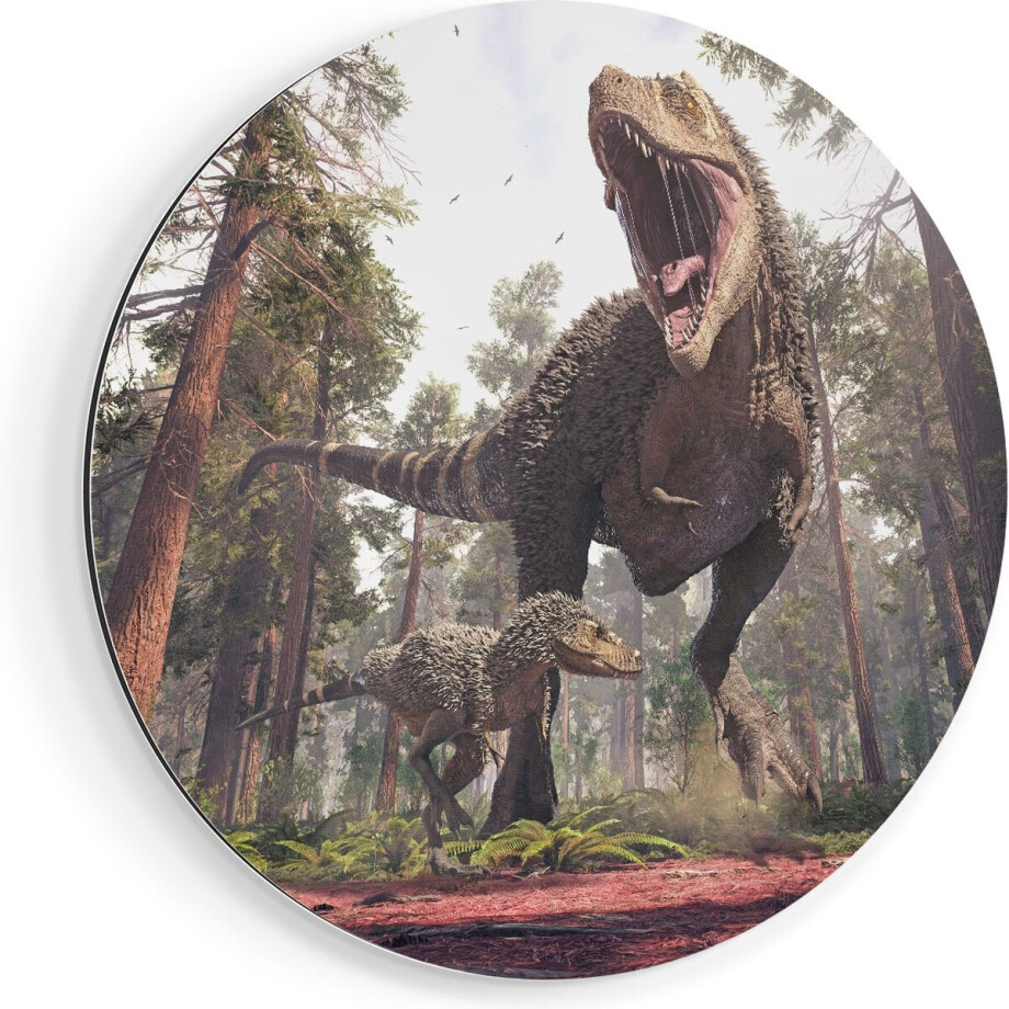 Artaza Dibond Muurcirkel Tyrannosaurus Rex Dinosaurus - T-Rex - Ø 50 cm - Klein - Wandcirkel - Rond Schilderij - Voor Binnen en Buiten afbeelding 1