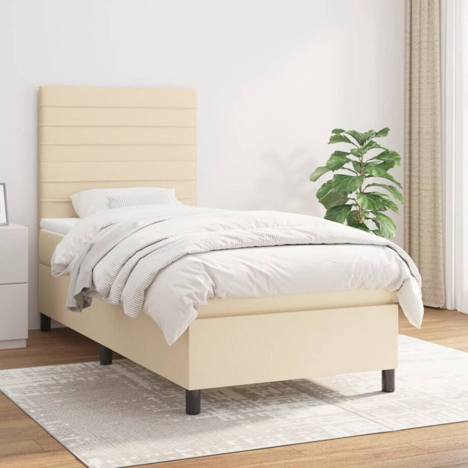 vidaXL - Boxspring - met - matras - stof - crèmekleurig - 80x200 - cm vidaXL - Boxspring - met - matras - stof - crèmekleurig - 80x200 - cm afbeelding 1