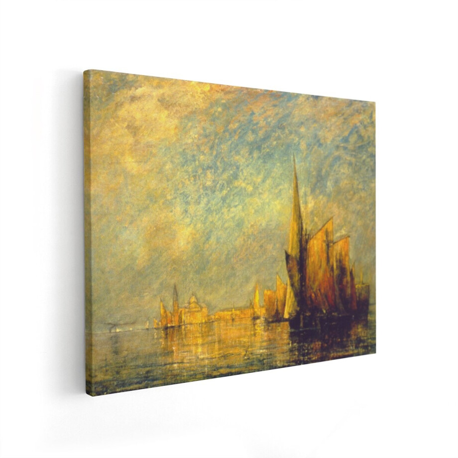 Artaza Canvas Schilderij Venetië - 100x80 cm - Wanddecoratie Zeilboten - Muurdecoratie Zonsondergang - Klassieke Schilderijen Skyline afbeelding 1