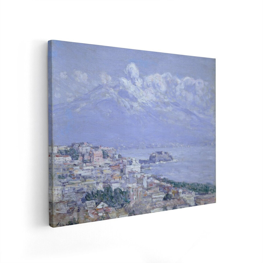 Artaza Canvas Schilderij Landschap Napels - 100x80 cm - Wanddecoratie Vesuvius - Muurdecoratie Klassiek - Schilderijen Op Canvas Kust - Blauw afbeelding 1