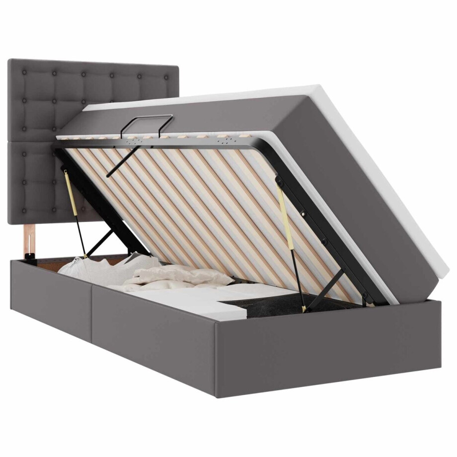 vidaXL - Opbergbed - met - LED - met - matras - Grijs - 100 - x - 200 - cm - Kunstleer afbeelding 1