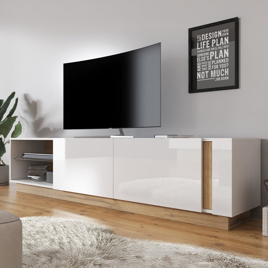 Meubella - TV-Meubel Ashley - Wit - Eiken - 187 cm afbeelding 1