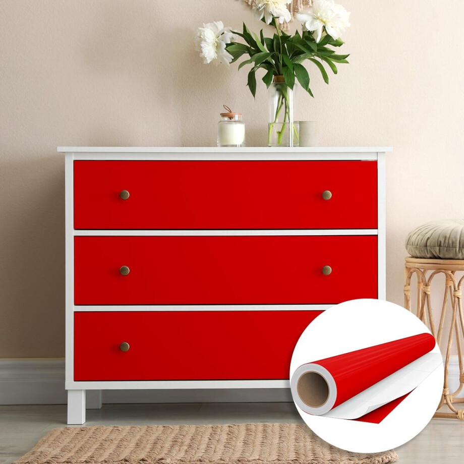 Waterdichte vinyl zelfklevende rol per meter - Afwasbare sticker voor keuken, meubels, kasten, deuren - 60 cm x 50 m - Tomatenrood Waterdichte vinyl zelfklevende rol per meter - Afwasbare sticker voor keuken, meubels, kasten, deuren - 60 cm x 50 m - Tomatenrood afbeelding 1