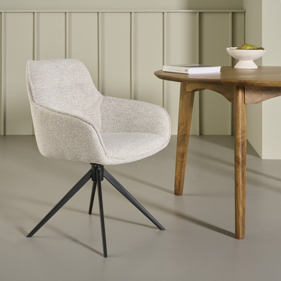 Eetkamerstoel Look - Stof - Beige - 62 x 84 x 61 cm (BxHxD) afbeelding 1