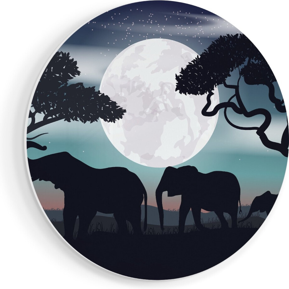 Artaza Forex Muurcirkel Olifanten Silhouet Tijdens Volle Maan - 50x50 cm - Klein - Wandcirkel - Rond Schilderij - Muurdecoratie Cirkel Artaza Forex Muurcirkel Olifanten Silhouet Tijdens Volle Maan - 50x50 cm - Klein - Wandcirkel - Rond Schilderij - Muurdecoratie Cirkel afbeelding 1