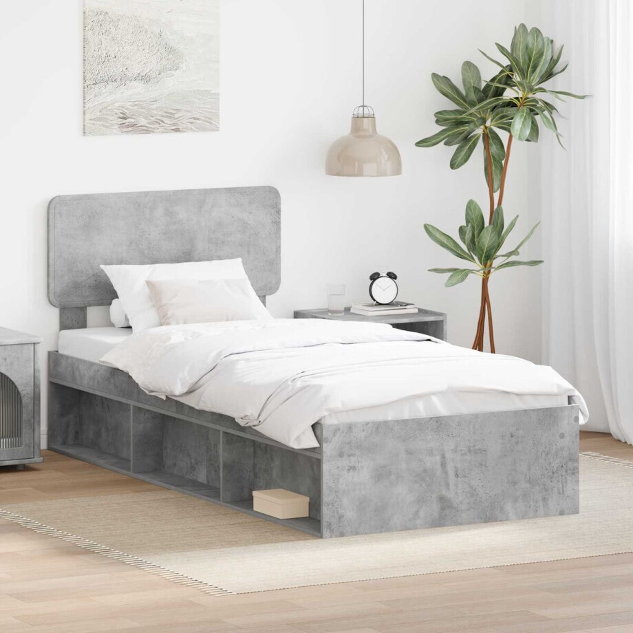 vidaXL - Bedframe - Betonnen - Grijs - 90 - x - 190 - cm - Massief - grenenhout afbeelding 1