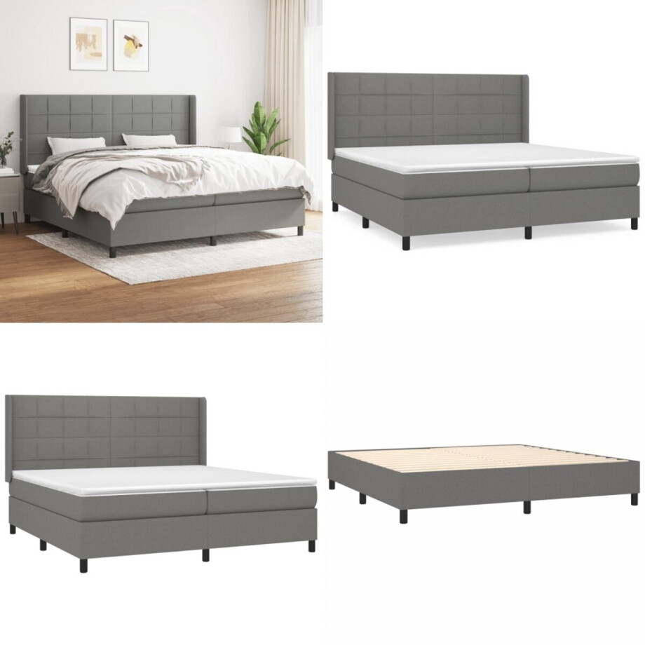 vidaXL Boxspring met matras stof donkergrijs 200x200 cm - Boxspring - Boxsprings - Bed - Slaapmeubel afbeelding 1