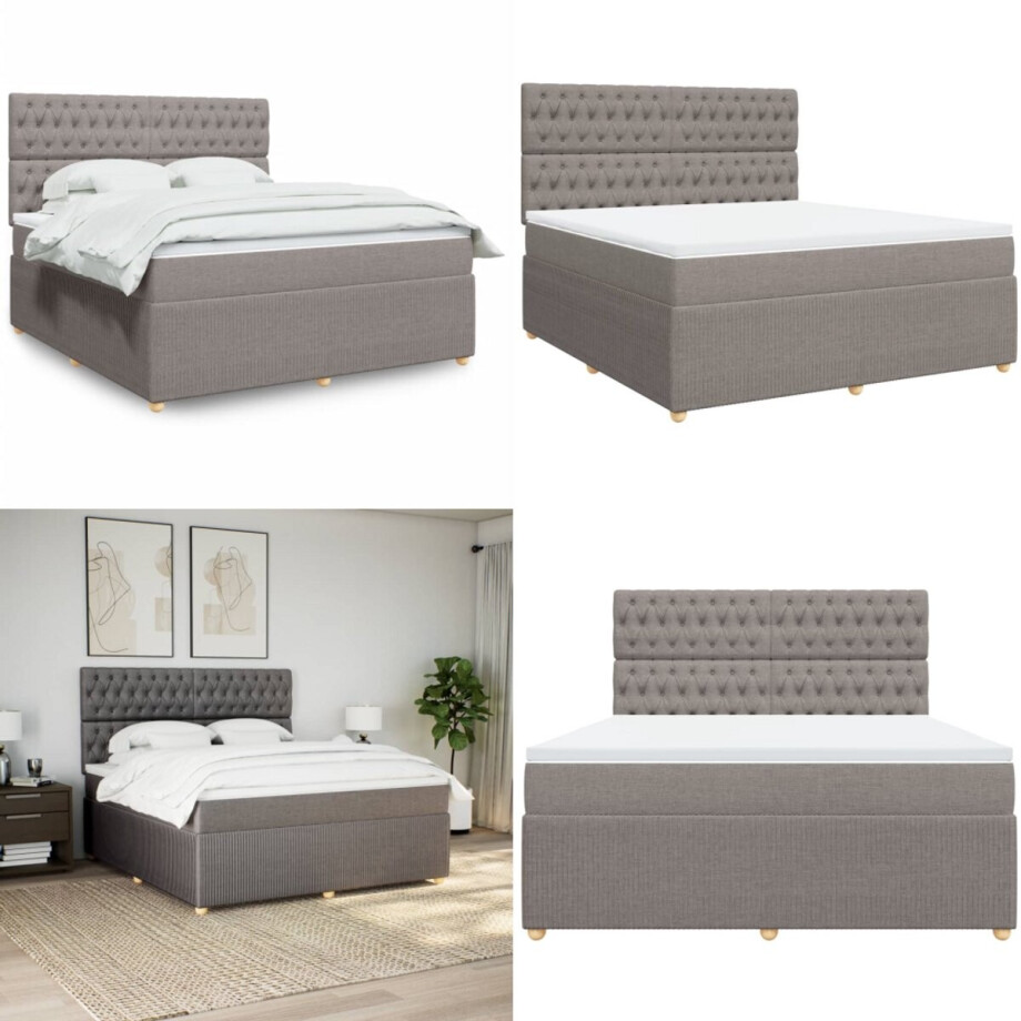 vidaXL Boxspring met matras stof taupe 180x200 cm - Boxspringbed - Boxspringbedden - Boxspring - Bed afbeelding 1