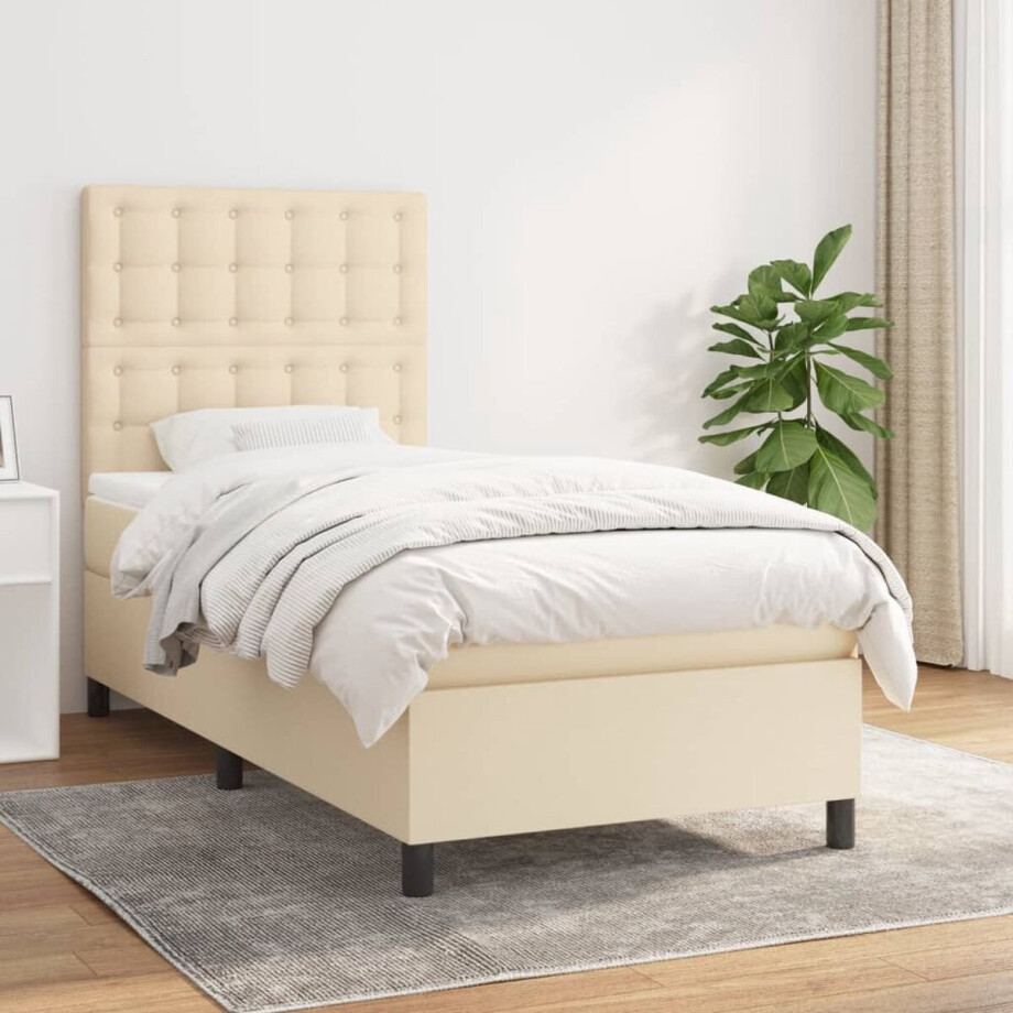 vidaXL - Boxspring - met - matras - stof - crèmekleurig - 80x200 - cm afbeelding 1