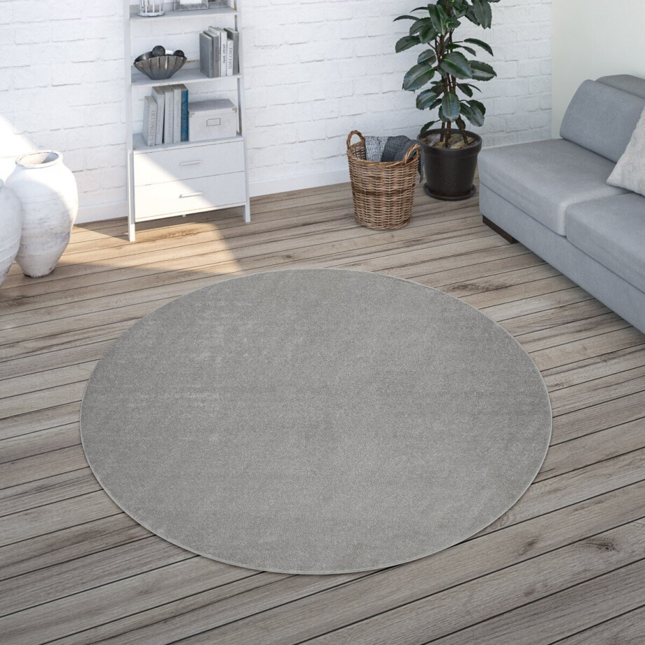 Paco Home Vloerkleed Woonkamer Effen Eenvoudig En Modern Laagpolig, Versch. Afmetingen Kleuren 160 cm Rund afbeelding 1