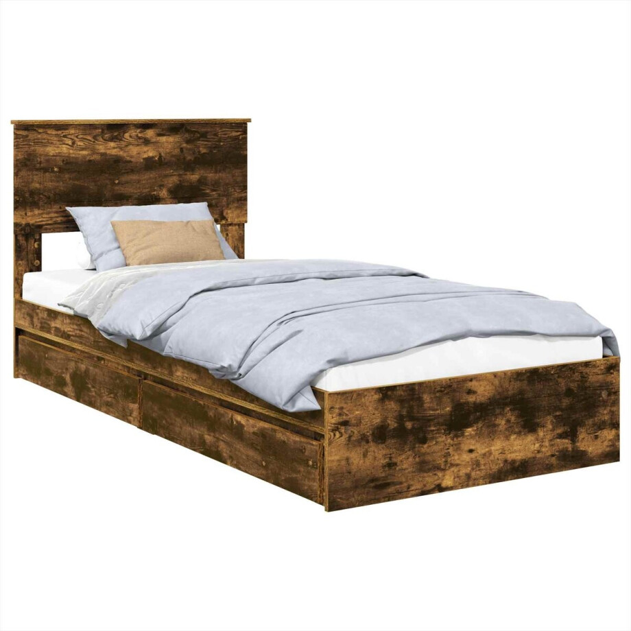 vidaXL - Opbergbed - met - lade - Rook - Eiken - 90 - x - 190 - cm - Bewerkt - hout afbeelding 1