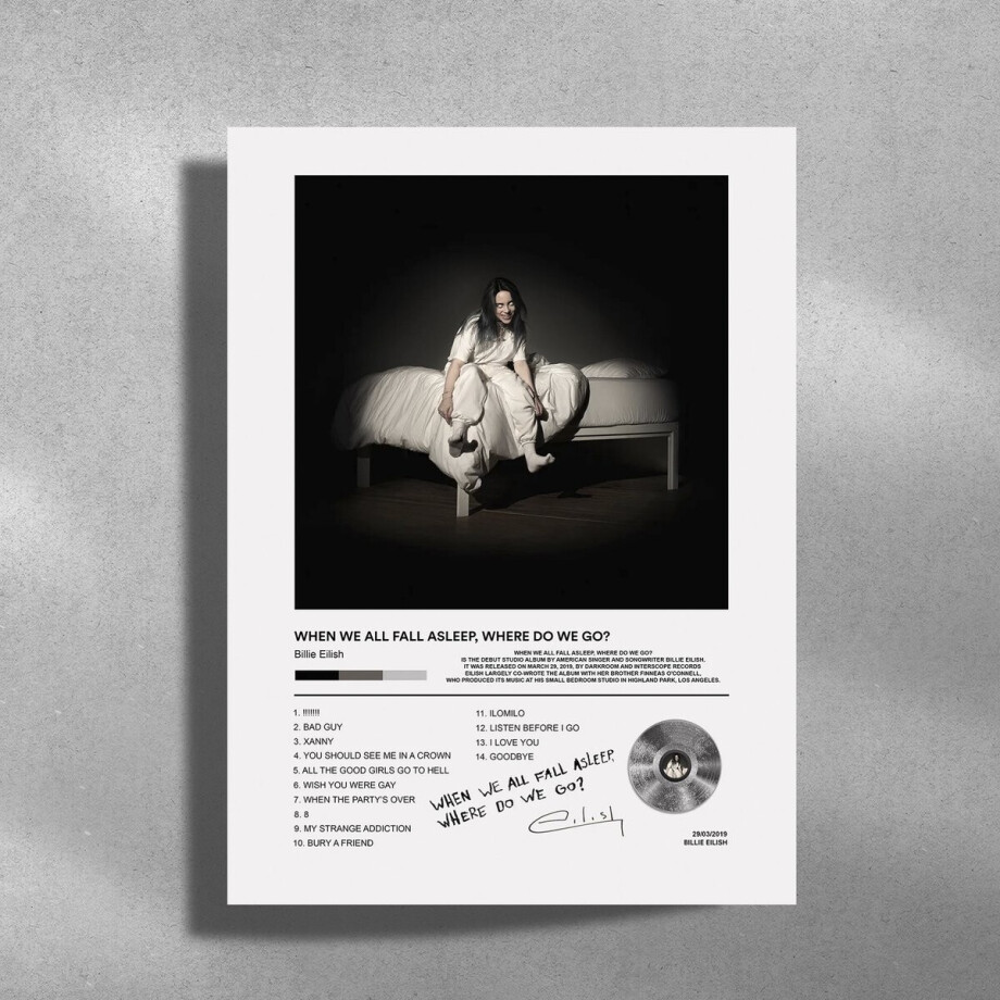 Billie Eilish - Metalen Poster 30x40cm - When We Al Fall Asleep, Where Do We Go? - afbeelding 1