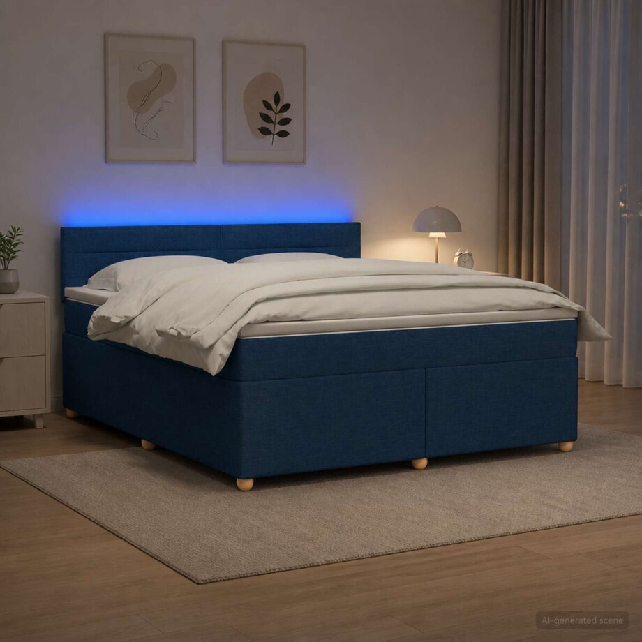 vidaXL - Boxspringbed - met - matras - met - hoofdeinde - Blauw - 140 - x - 200 - cm - Stof afbeelding 1