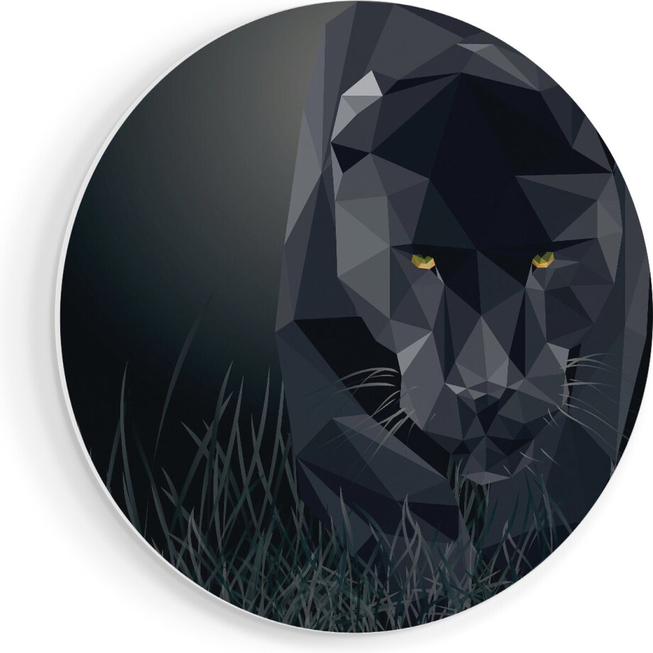 Artaza Forex Muurcirkel Zwarte Panter Van Origami - Abstract - 50x50 cm - Klein - Wandcirkel - Rond Schilderij - Muurdecoratie Cirkel afbeelding 1