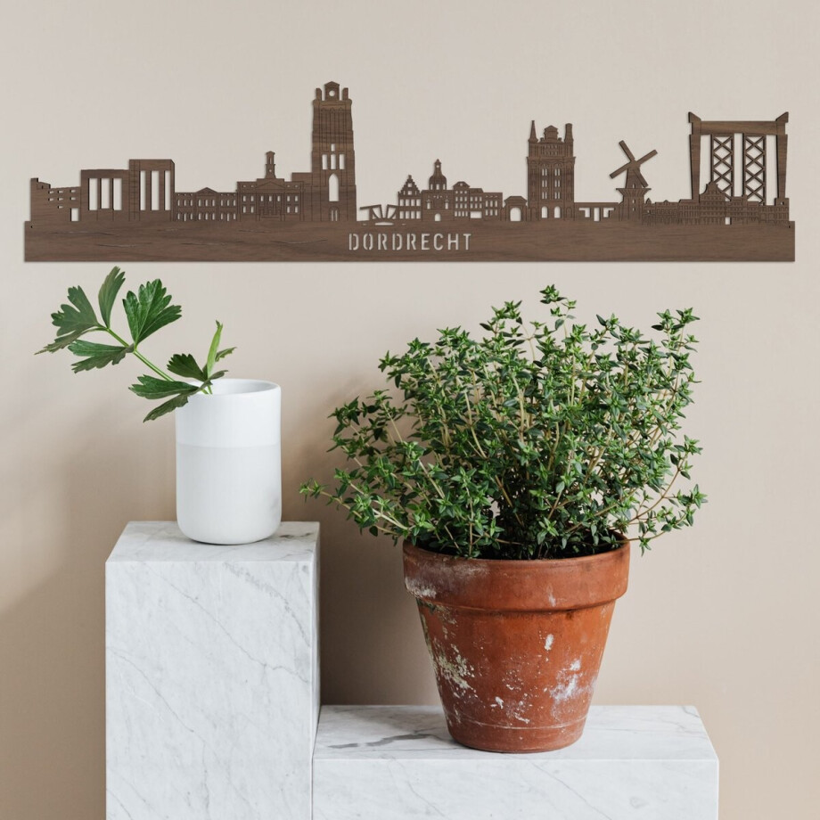 Skyline Dordrecht Detail Notenhout 60cm Wanddecoratie Voor Aan De Muur City Shapes afbeelding 1