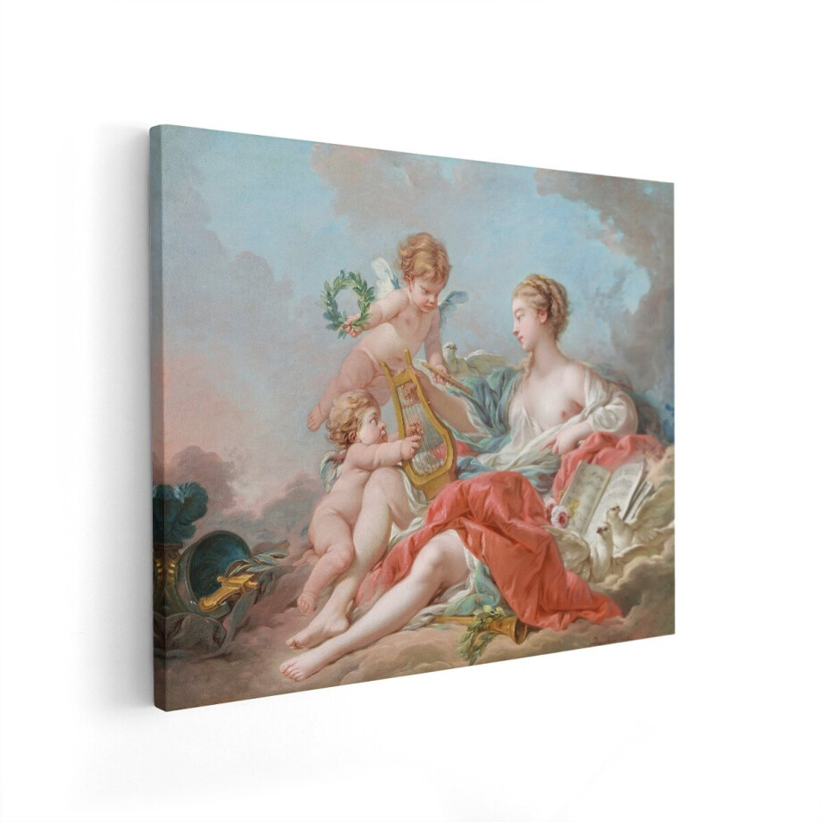 Artaza Canvas Schilderij Allegorie van de Muziek door François Boucher - met Engelen en Duiven - 50x40 cm - Wanddecoratie Woonkamer - Schilderijen - Muurdecoratie afbeelding 1