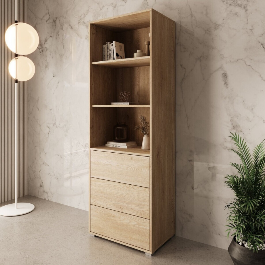 Meubella - Gideon - Boekenkast - Eikenpatroon - 60x40x178 cm Meubella - Gideon - Boekenkast - Eikenpatroon - 60x40x178 cm afbeelding 1