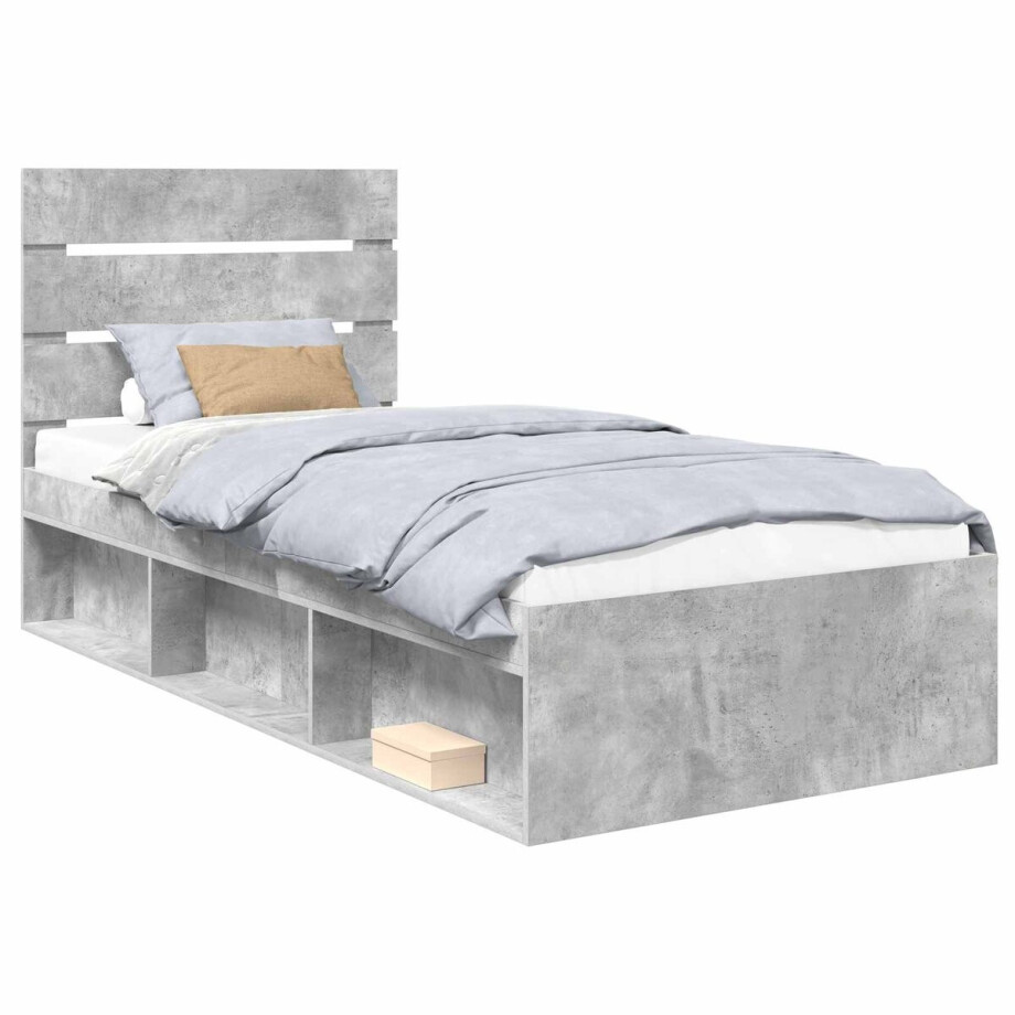 vidaXL - Bedframe - met - hoofdeinde - Beton - 90 - x - 200 - cm - Massief - grenenhout afbeelding 1
