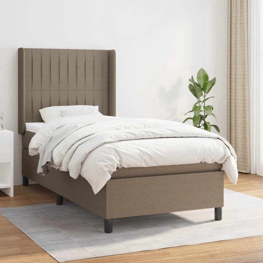 vidaXL Boxspring - Boxspringbed - Boxspring met matras stof taupe 90x190 cm - Bed Frame - Slaapcomfort - Taupecleur afbeelding 1