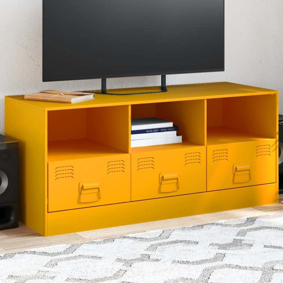 vidaXL Salontafel - Tv-meubel - Tv-meubel 99x39x44 cm staal mosterdgeel - Koudgewalst Staal - Mustard Geel - Vintage vidaXL Salontafel - Tv-meubel - Tv-meubel 99x39x44 cm staal mosterdgeel - Koudgewalst Staal - Mustard Geel - Vintage afbeelding 1