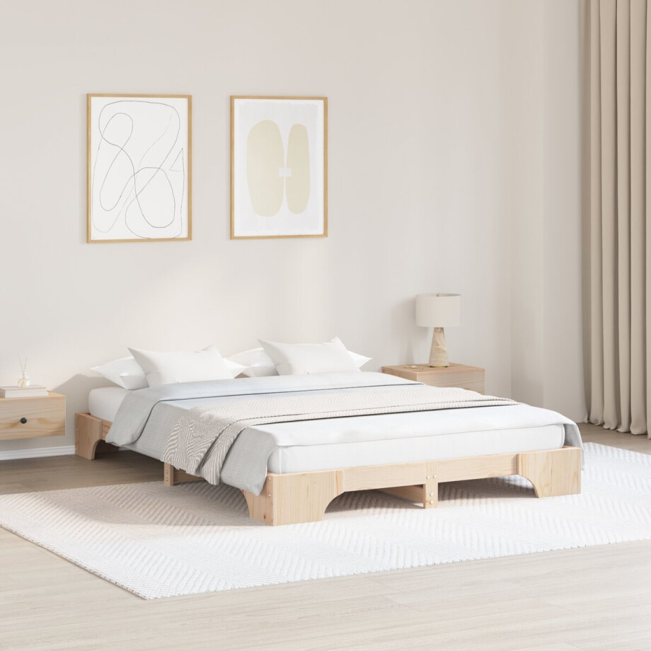 vidaXL - Bedframe - Naturel - 140 - x - 200 - cm - Massief - grenenhout afbeelding 1