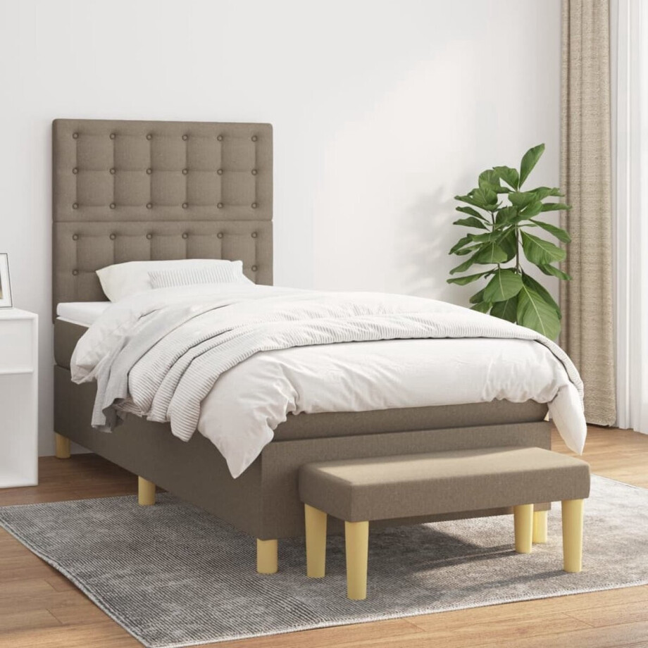 vidaXL Bed Frame - Boxspring - Boxspring met matras stof taupe 100x200 cm - Tweepersoonsbed - Slaapcomfort - Taupecleur vidaXL Bed Frame - Boxspring - Boxspring met matras stof taupe 100x200 cm - Tweepersoonsbed - Slaapcomfort - Taupecleur afbeelding 1