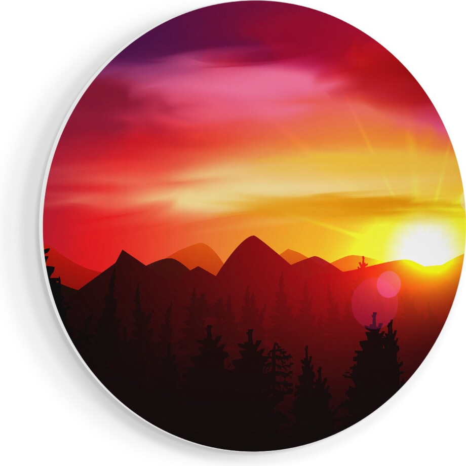Artaza Forex Muurcirkel Zonsondergang In De Bergen - Abstract - 90x90 cm - Groot - Wandcirkel - Rond Schilderij - Muurdecoratie Cirkel afbeelding 1
