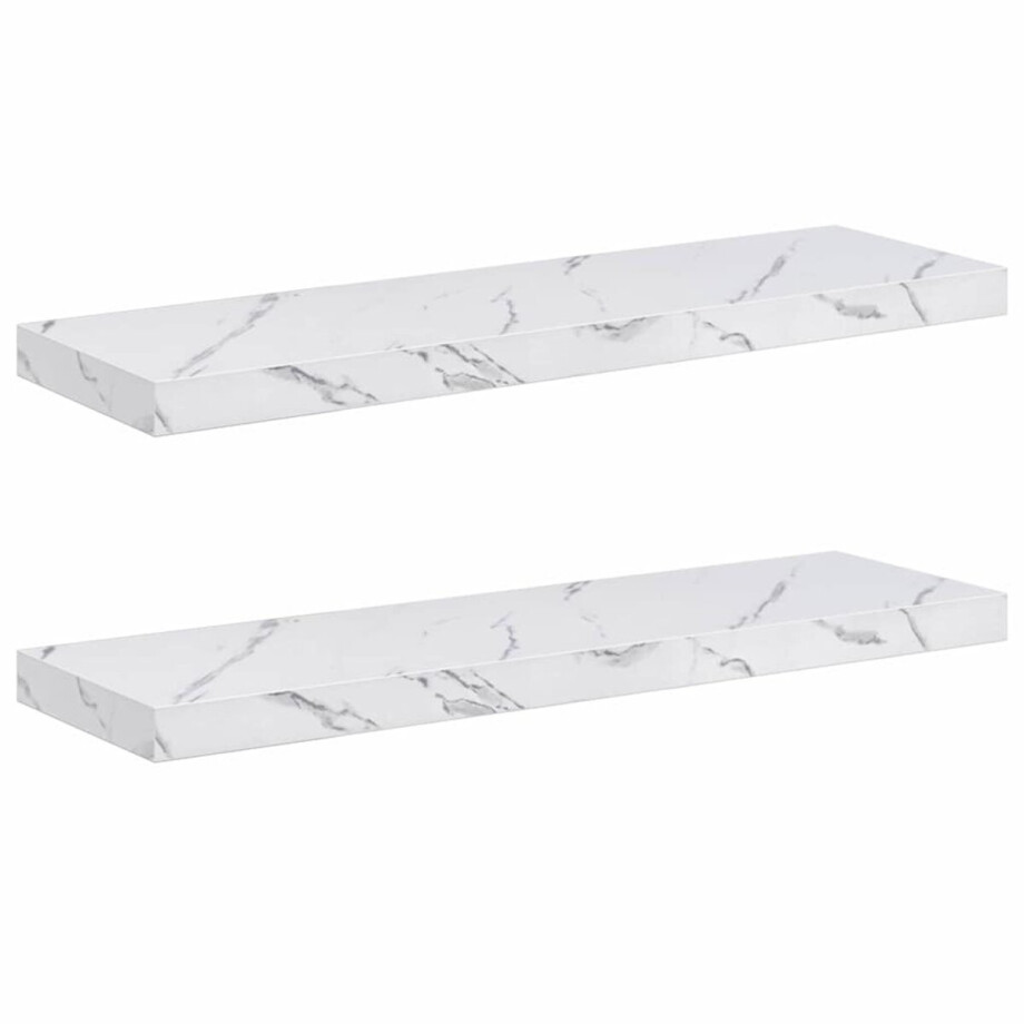 vidaXL - Wandplank - 2 - st - Wit - Marmer - 80 - x - 23,5 - x - 3,8 - cm - Bewerkt - hout afbeelding 1
