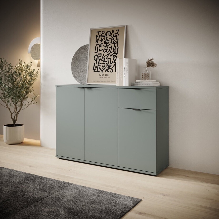 Meubella - Galeno - Dressoir - Groen - 120x34x82 cm Meubella - Galeno - Dressoir - Groen - 120x34x82 cm afbeelding 1