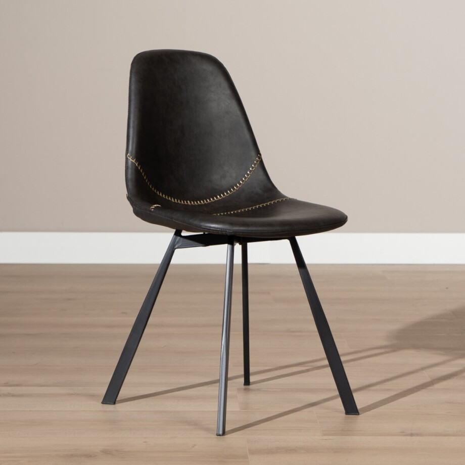 Bronx71® Industriële eetkamerstoel Logan antraciet eco-leer - stoel Bronx71® Industriële eetkamerstoel Logan antraciet eco-leer - stoel afbeelding 1