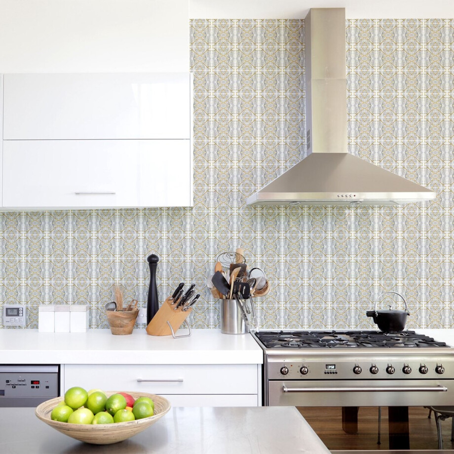 Zelfklevende tegelmuurstickers voor keuken en badkamer - 30 grijze en gouden tegelstickers met marmerlook - 30 stickers van 15x15 cm afbeelding 1