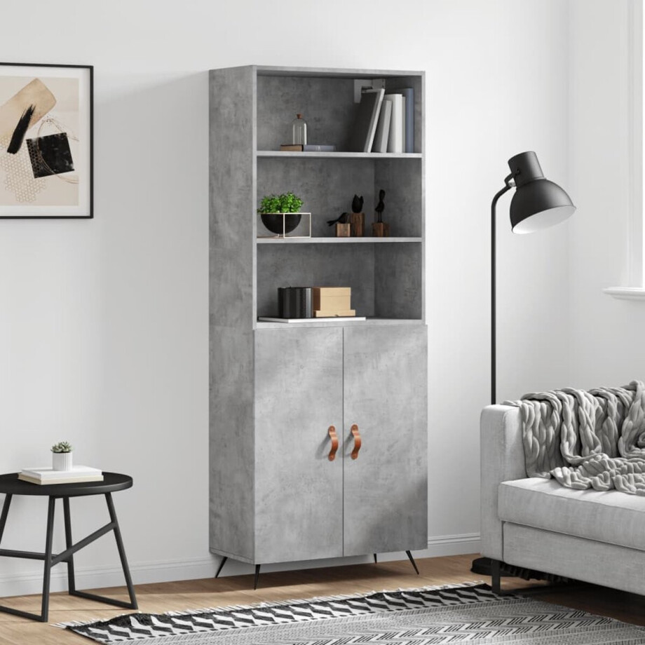 vidaXL Kast - Hoge Kast - Hoge kast 69,5x34x180 cm bewerkt hout betongrijs - Opbergkast - Betongrijs - Houten Kast vidaXL Kast - Hoge Kast - Hoge kast 69,5x34x180 cm bewerkt hout betongrijs - Opbergkast - Betongrijs - Houten Kast afbeelding 1